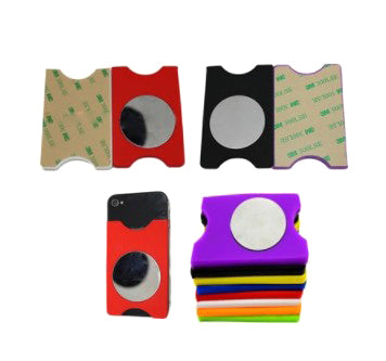 Étui portefeuille adhésif en silicone pour téléphone avec support en acier inoxydable