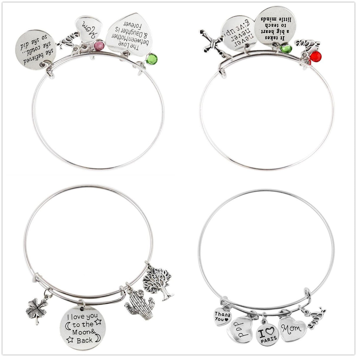 Bracelet en métal avec pendentif en forme de cœur en forme d'avion et d'appareil photo