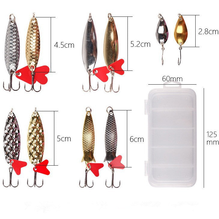 Ensemble de 10 leurres métalliques emballés dans une boîte