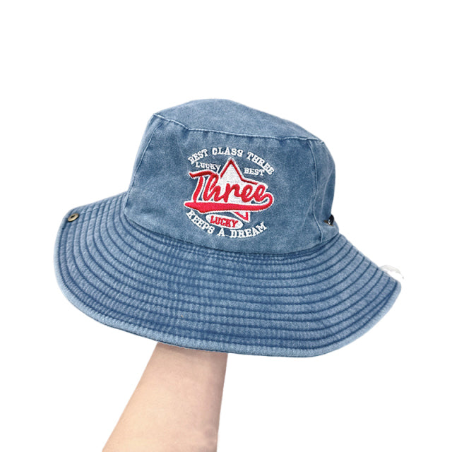 Chapeau bob en denim à large bord avec sangle