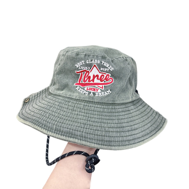 Chapeau bob en denim à large bord avec sangle