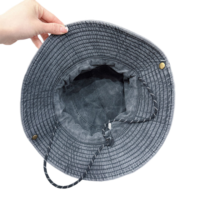 Chapeau bob en denim à large bord avec sangle