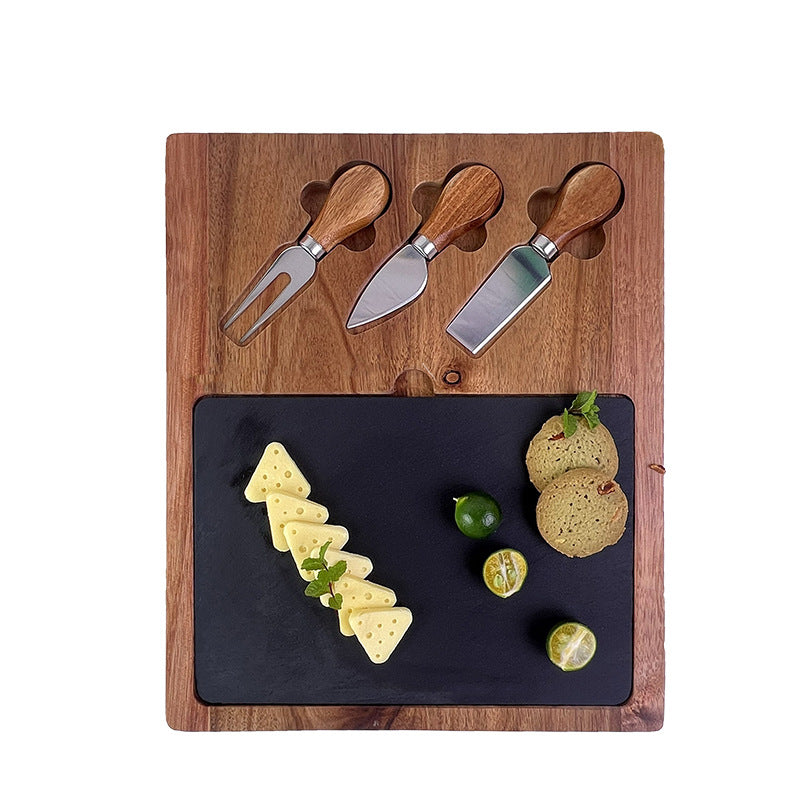 Acacia Wood Slate Rectangle Cheese Set
