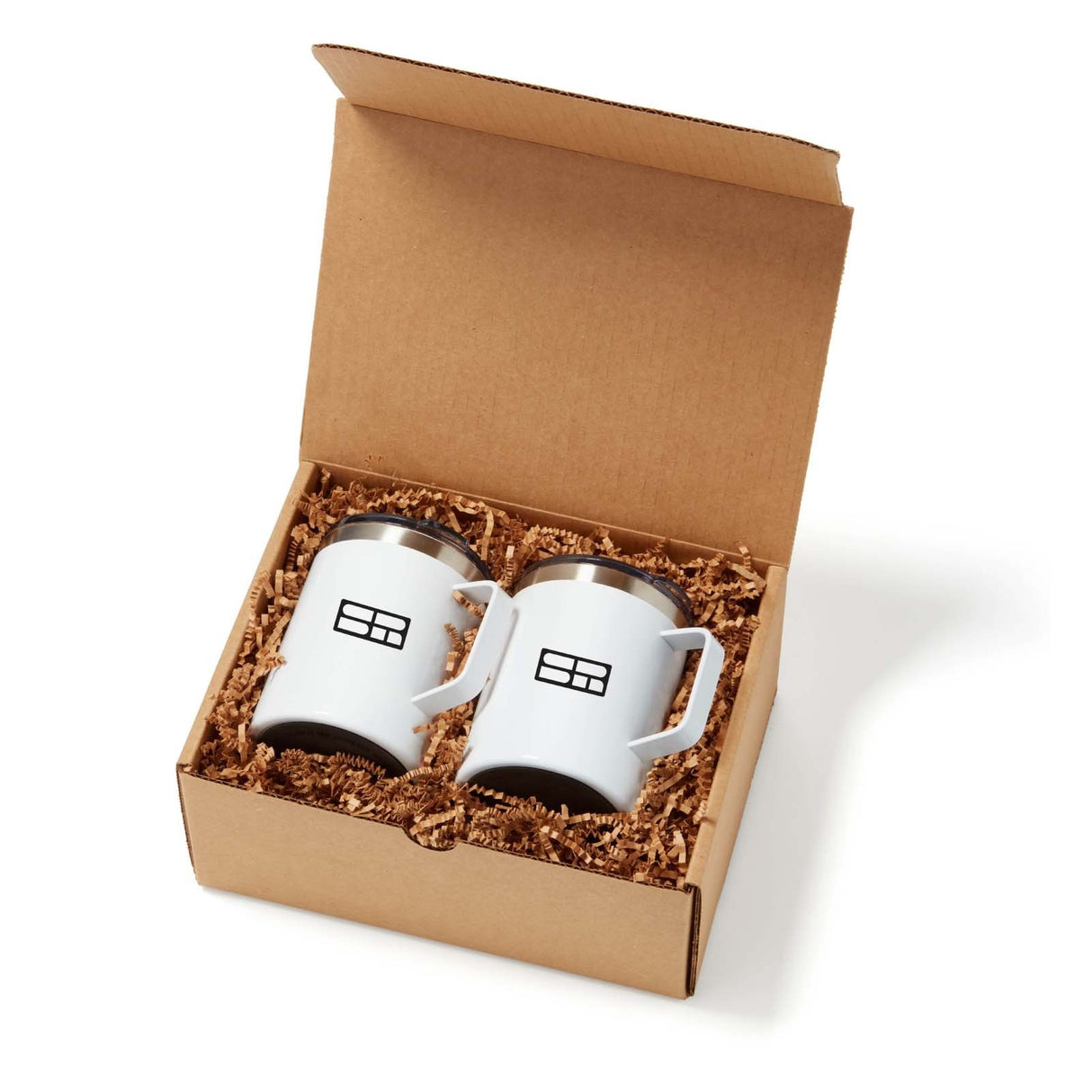 Coffret cadeau en papier avec ruban en raphia et 2 tasses d'une capacité de 320 ml