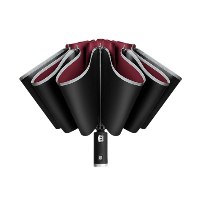 Parapluie à inversion automatique avec poignée de lampe torche LED et bord réfléchissant