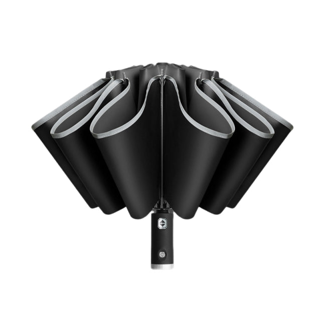 Parapluie à inversion automatique avec poignée de lampe torche LED et bord réfléchissant