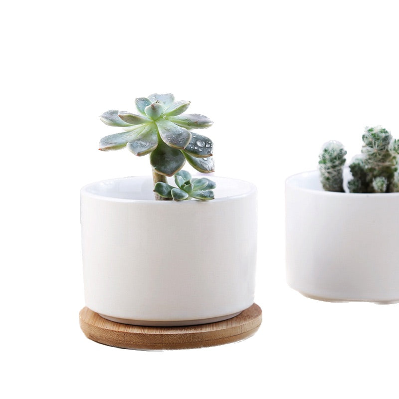 Ceramic Pot With Bamboo Stand