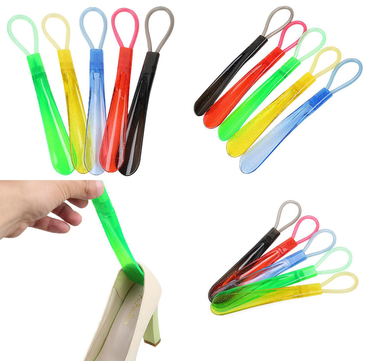 Chausse-pied court à manche en plastique avec anneau de suspension