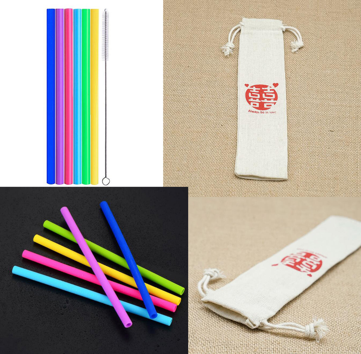 Pailles flexibles en silicone avec brosses de nettoyage