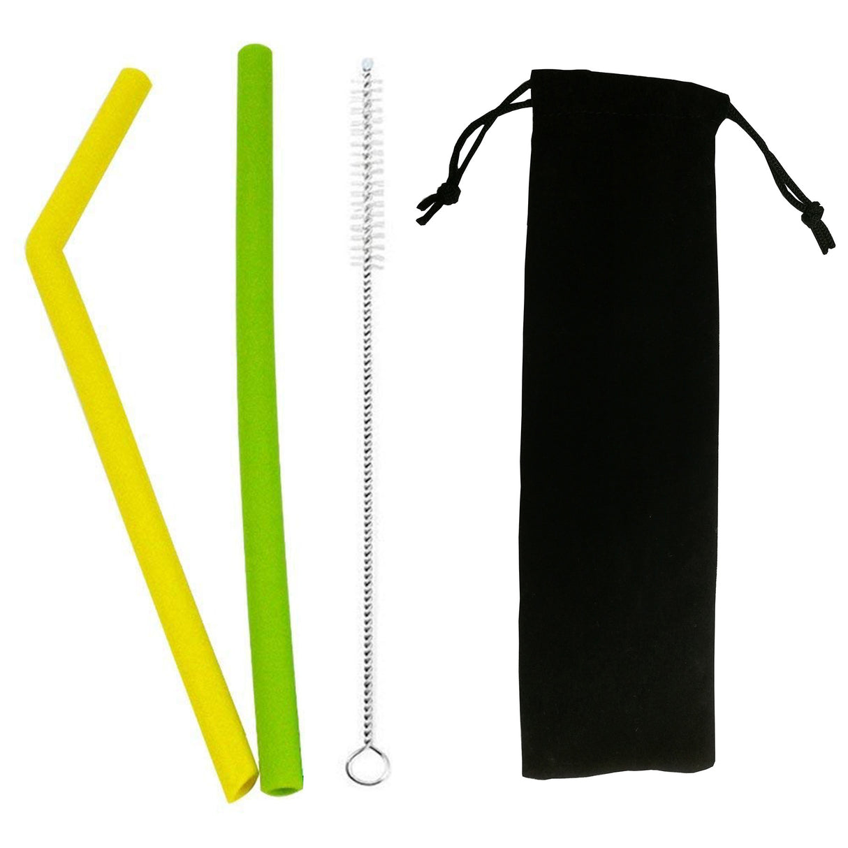 Reusable Silicone Straight Drinking Straws With 1 Cleaning Brush