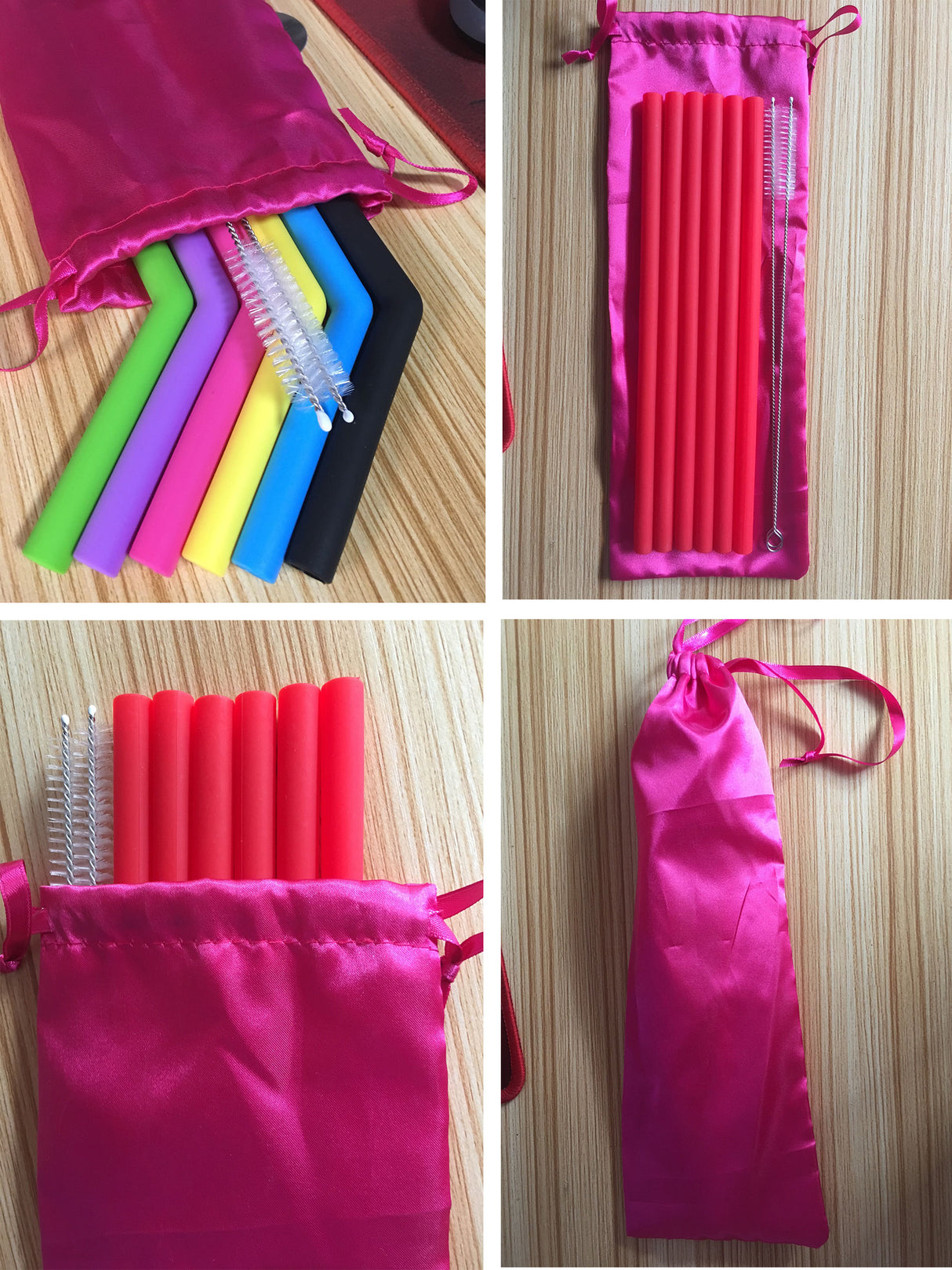 Pailles en silicone avec sac en nylon