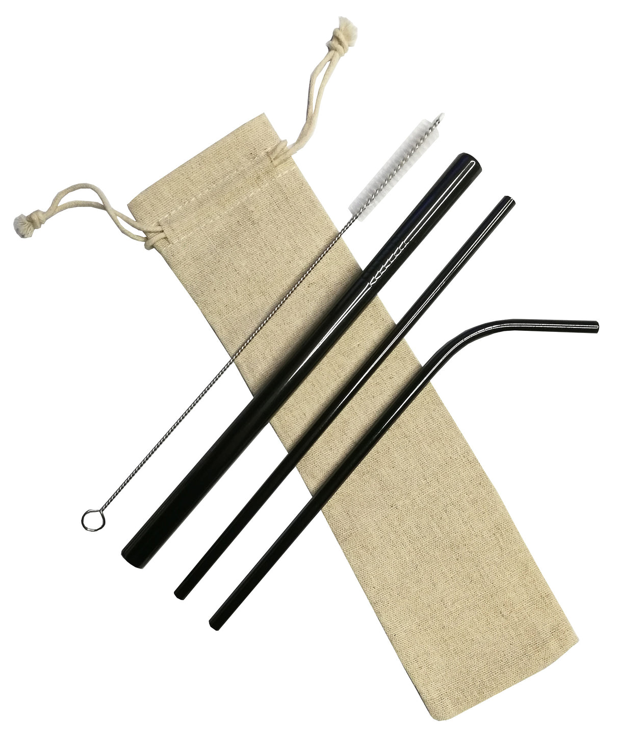 Pailles noires en acier inoxydable avec pochette