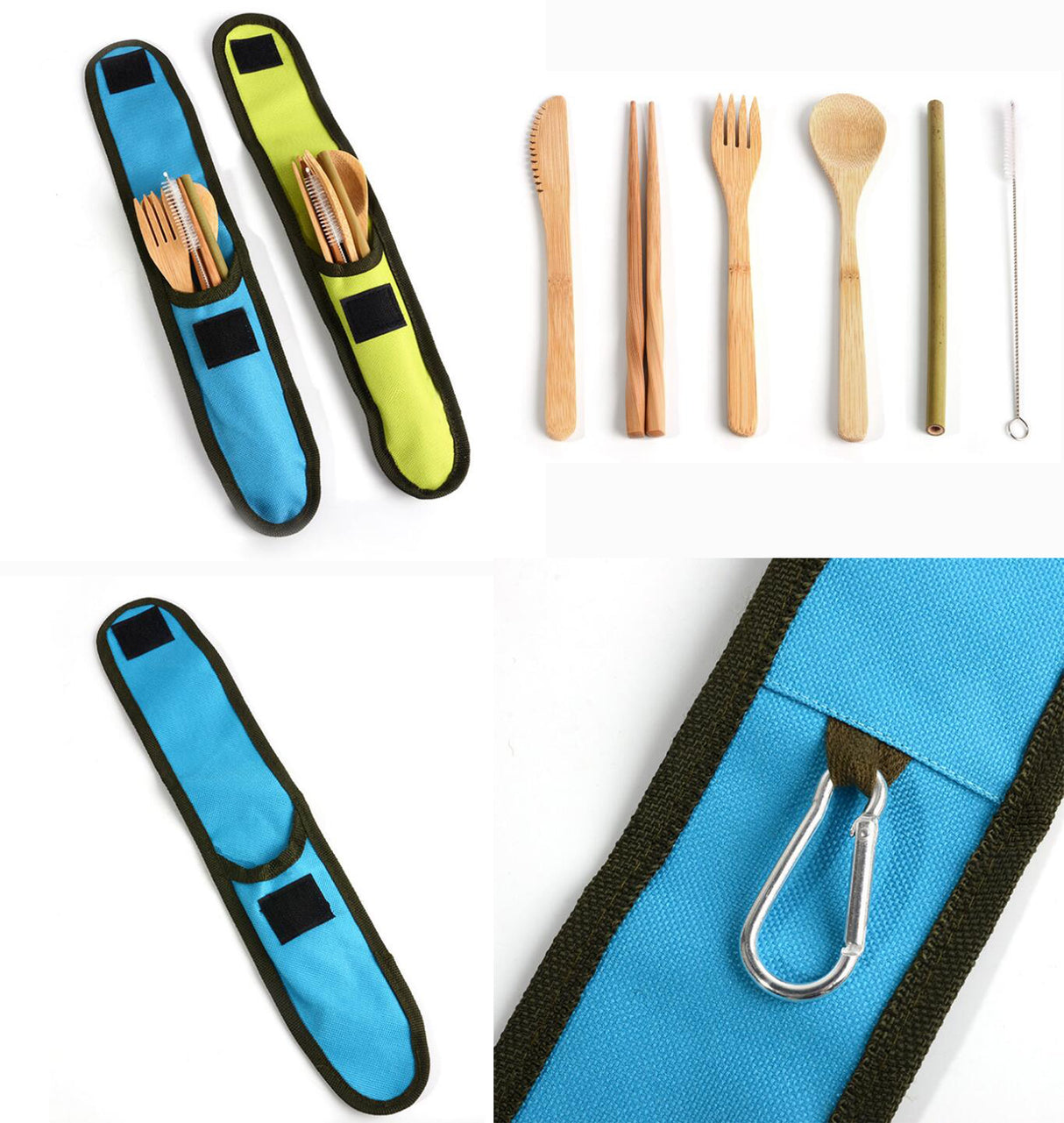 Ensemble d'ustensiles de voyage en bambou avec paille et transport