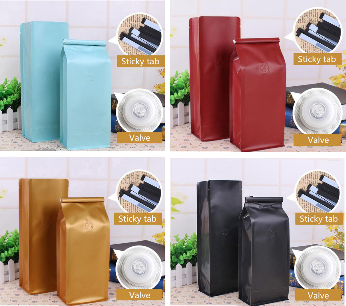 Sachet de café à fond plat avec valve