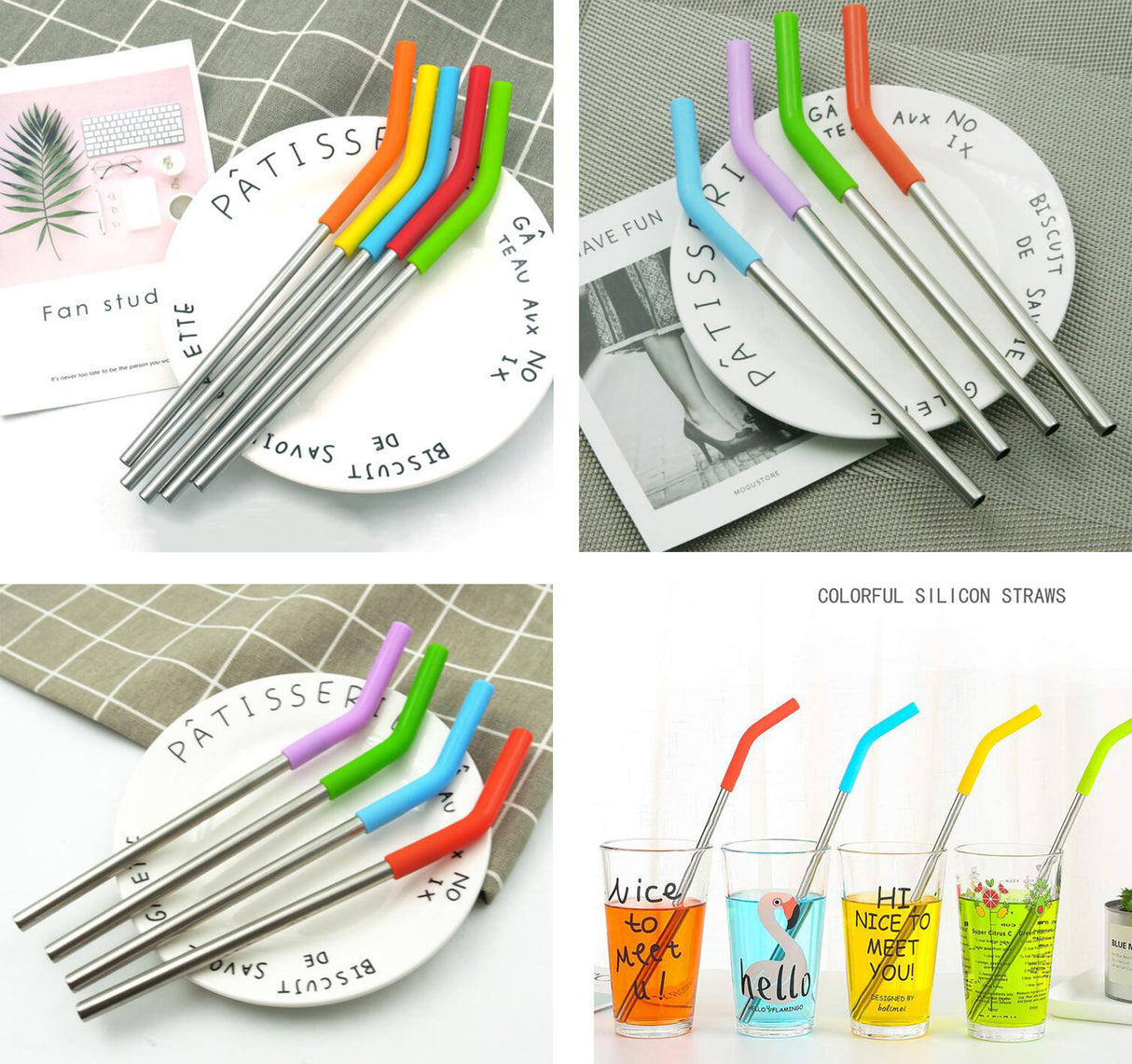 Paille en métal avec embouts en silicone