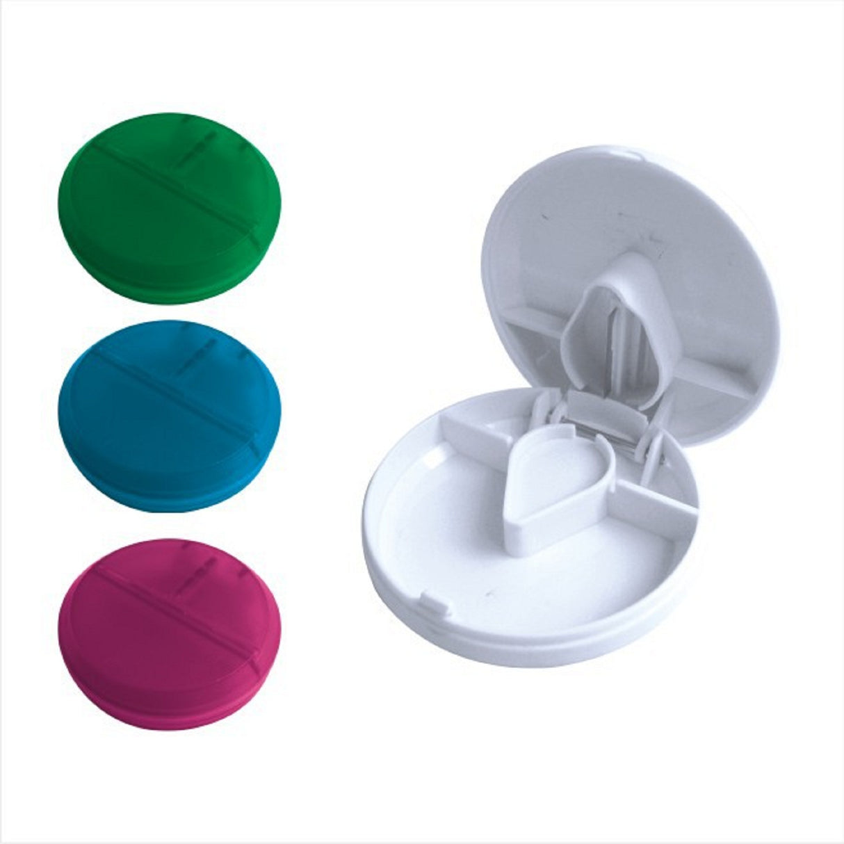 Pilulier rond avec coupe-pilules