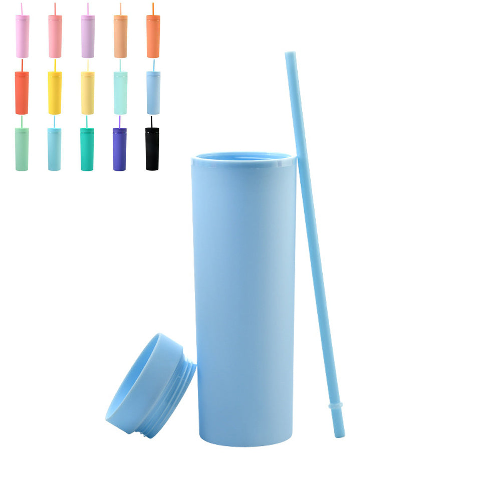 Gobelets en plastique à double paroi de 16 oz avec paille et couvercle