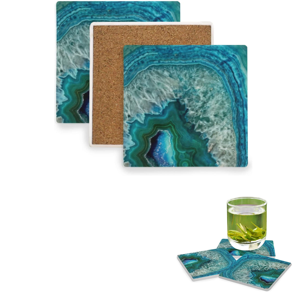 Square Ceramic Coasters With Cork Base