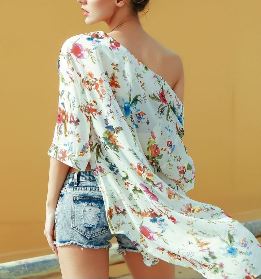 Hauts kimono en mousseline de soie à imprimé floral d'été
