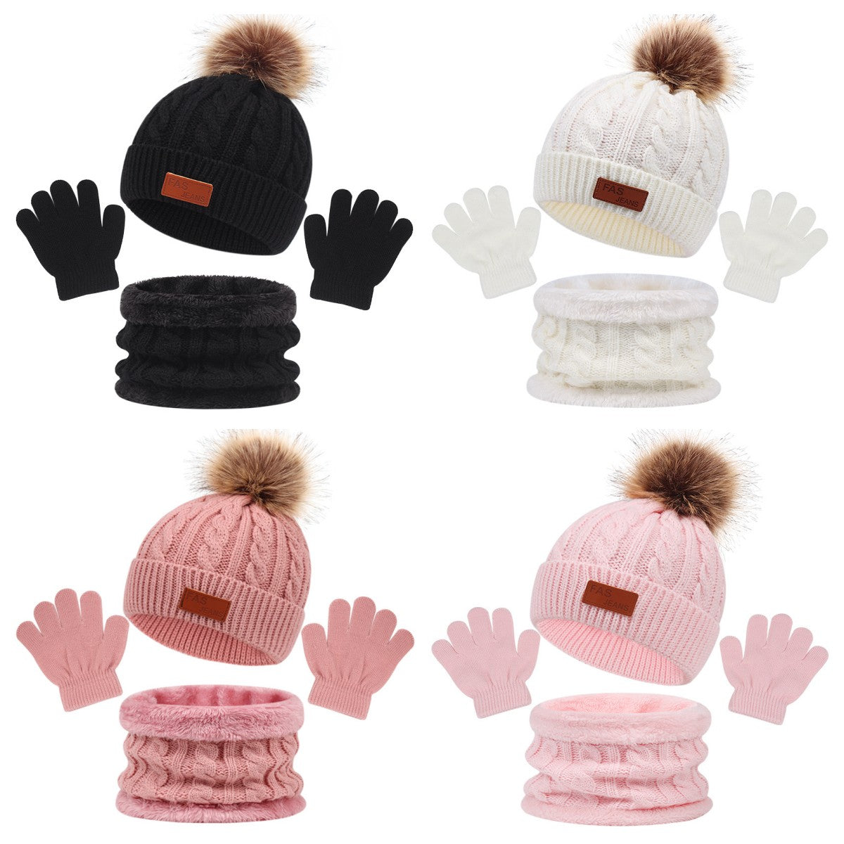3-pieces Winter Knit Hat Scarf Set