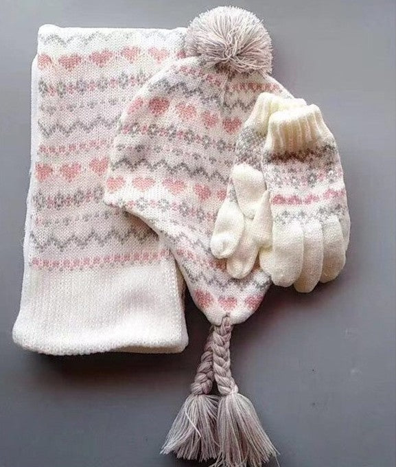 Ensemble bonnet et écharpe en tricot d'hiver 3 pièces