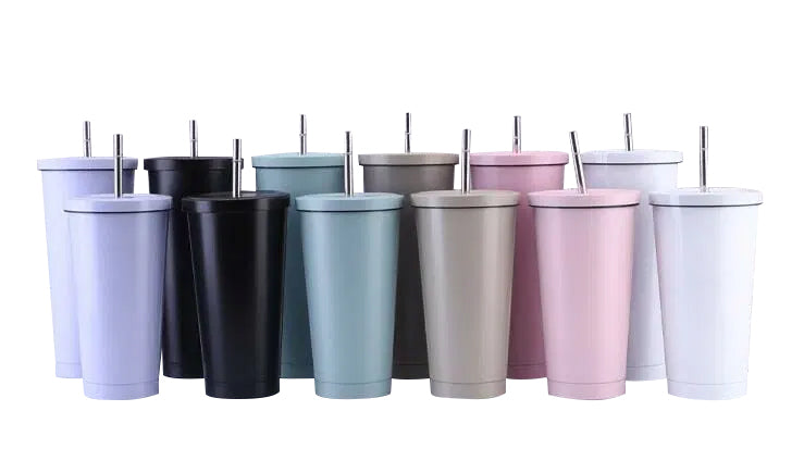 Tasse en acier inoxydable de 16 oz avec paille