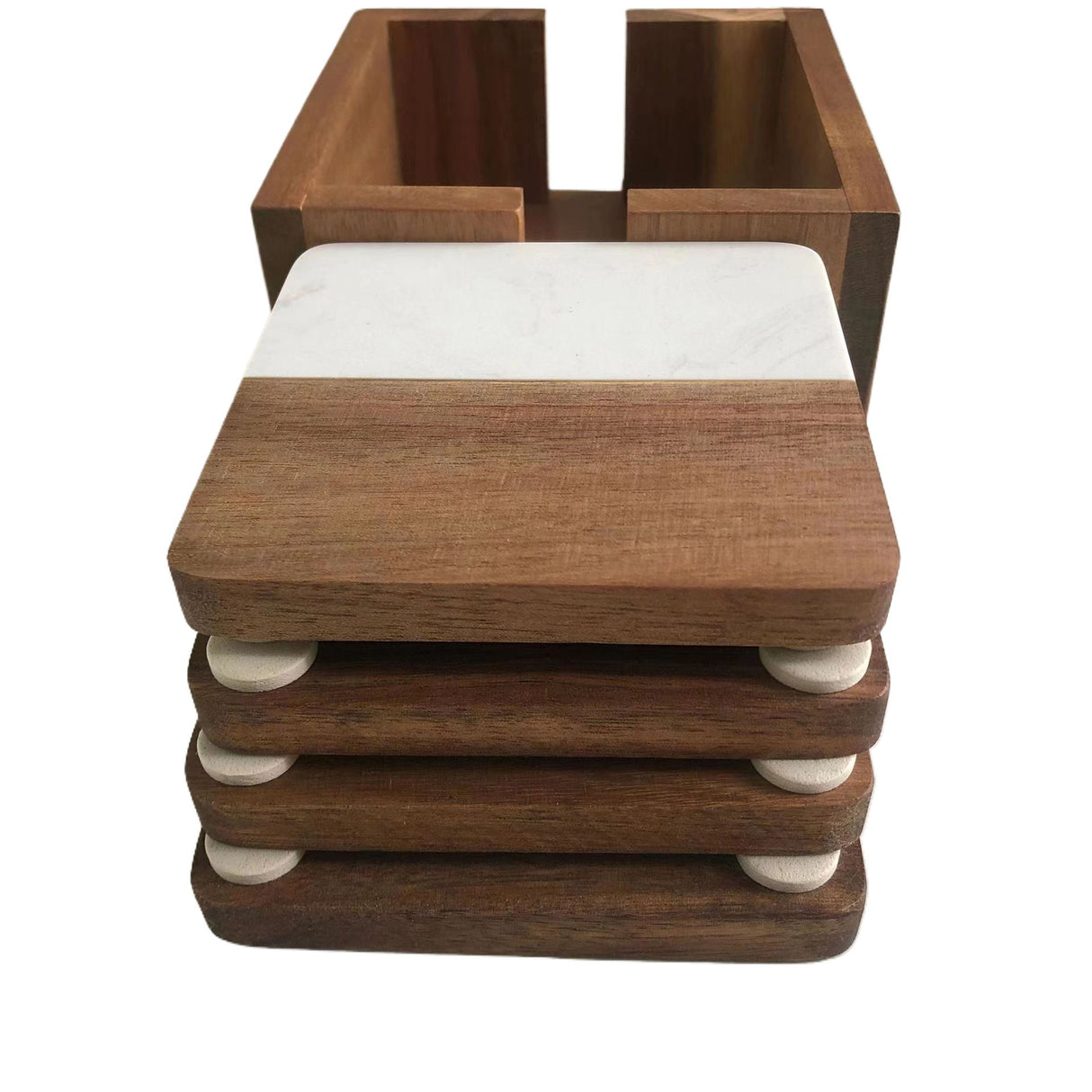 Dessous de verre en bois d'acacia avec épissure de marbre