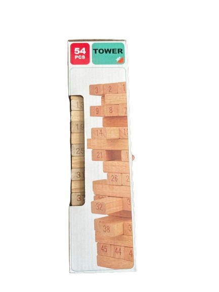 Jenga en bois 54 pièces avec deux dés
