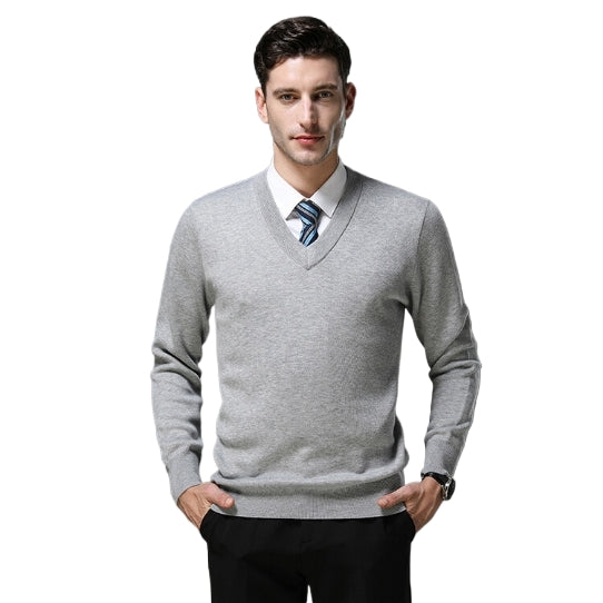 Pull col V couleur unie