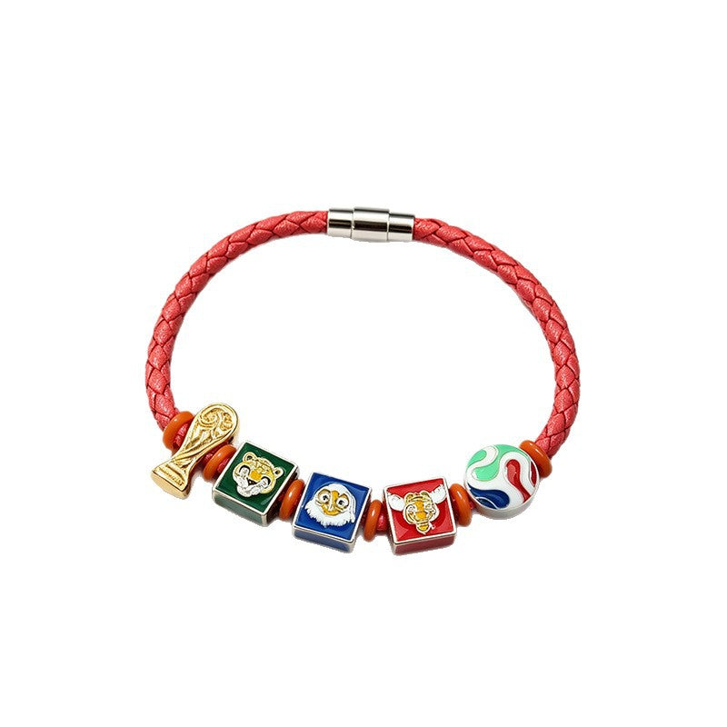 Braided Leather Beaded Charm Bracelet