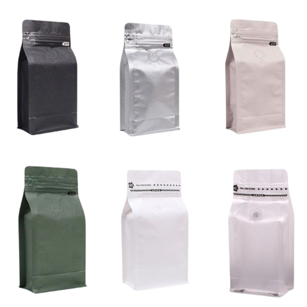 Sac à café à fond plat avec valve, 1/4 lb