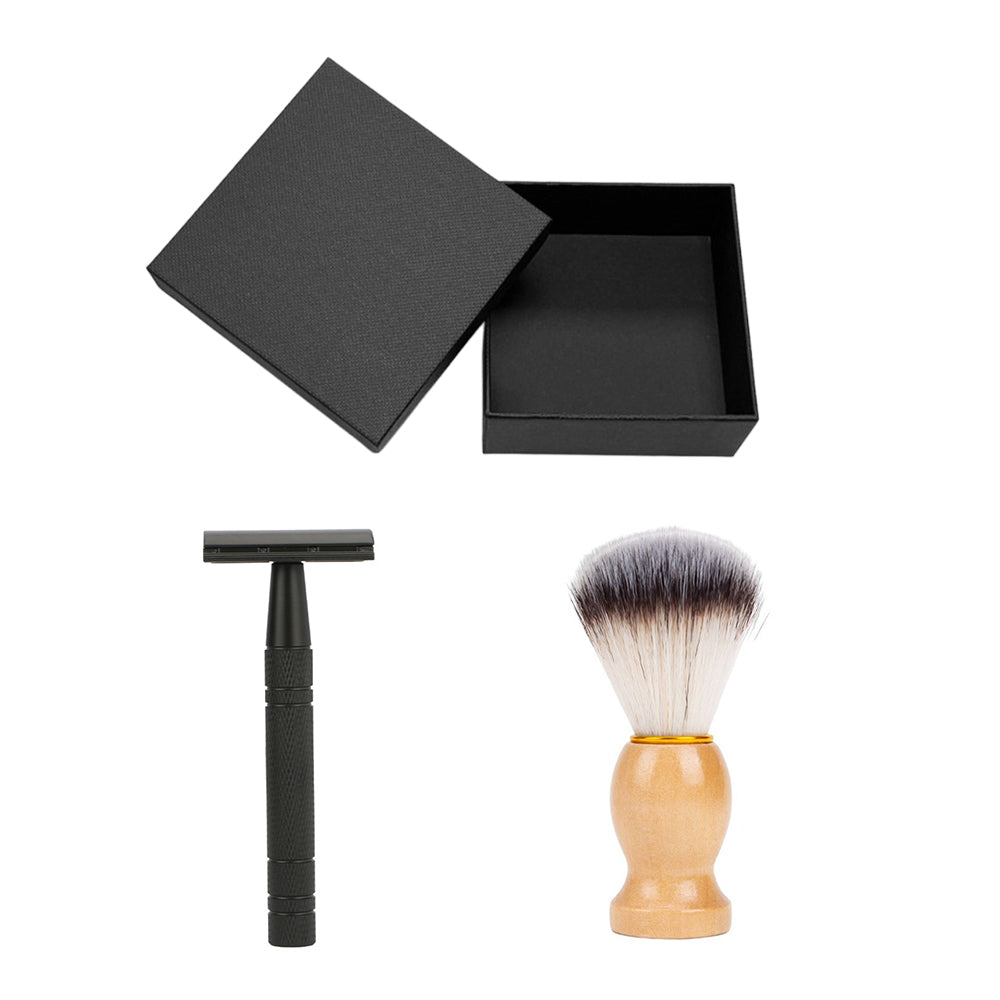 Premium Metal & Wood Shaving Razor And Beard Brush Set