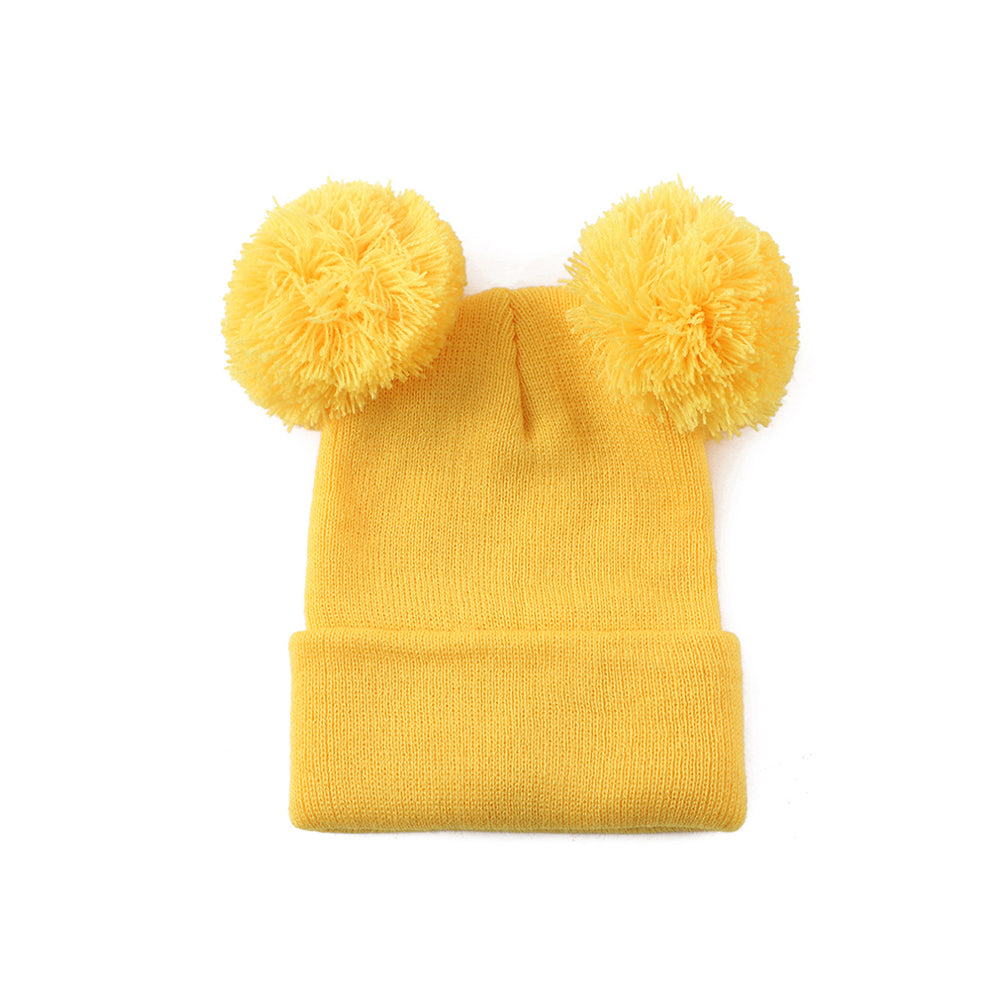 Double Pom-pom Knitted Acrylic Yarn Beanie