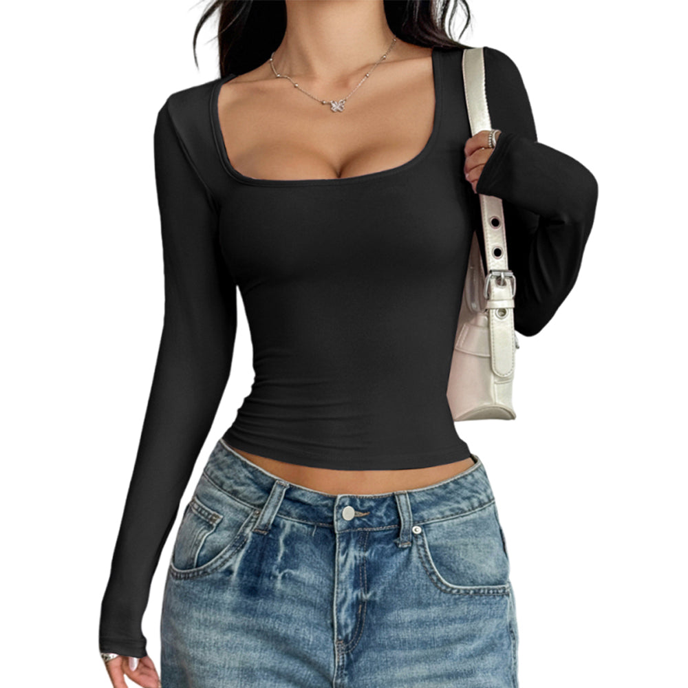 Square Neck Long Sleeve T-shirt For Women