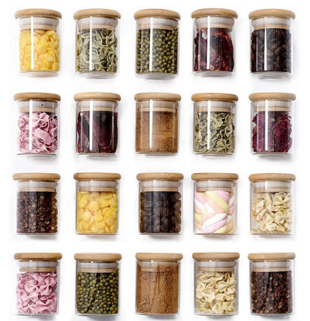 Pots à épices en verre de 3 oz avec couvercle en bambou