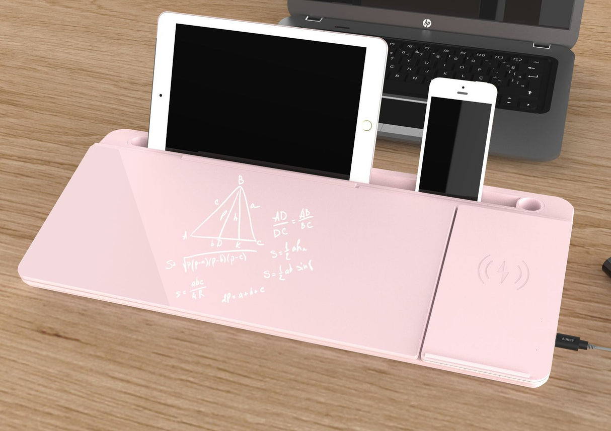 Tableau blanc de bureau avec chargeur sans fil