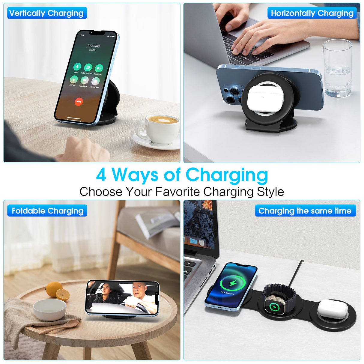 Chargeur de voyage sans fil pliable 18 W
