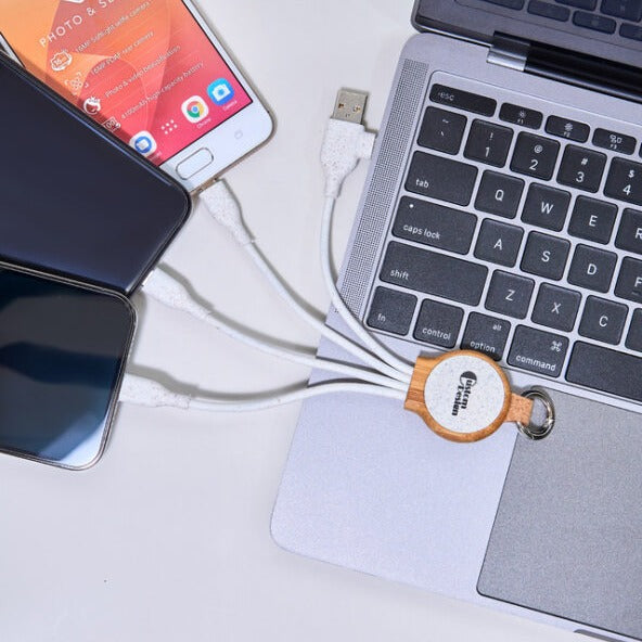 Câble de charge 3 en 1 en bambou de 6 pouces