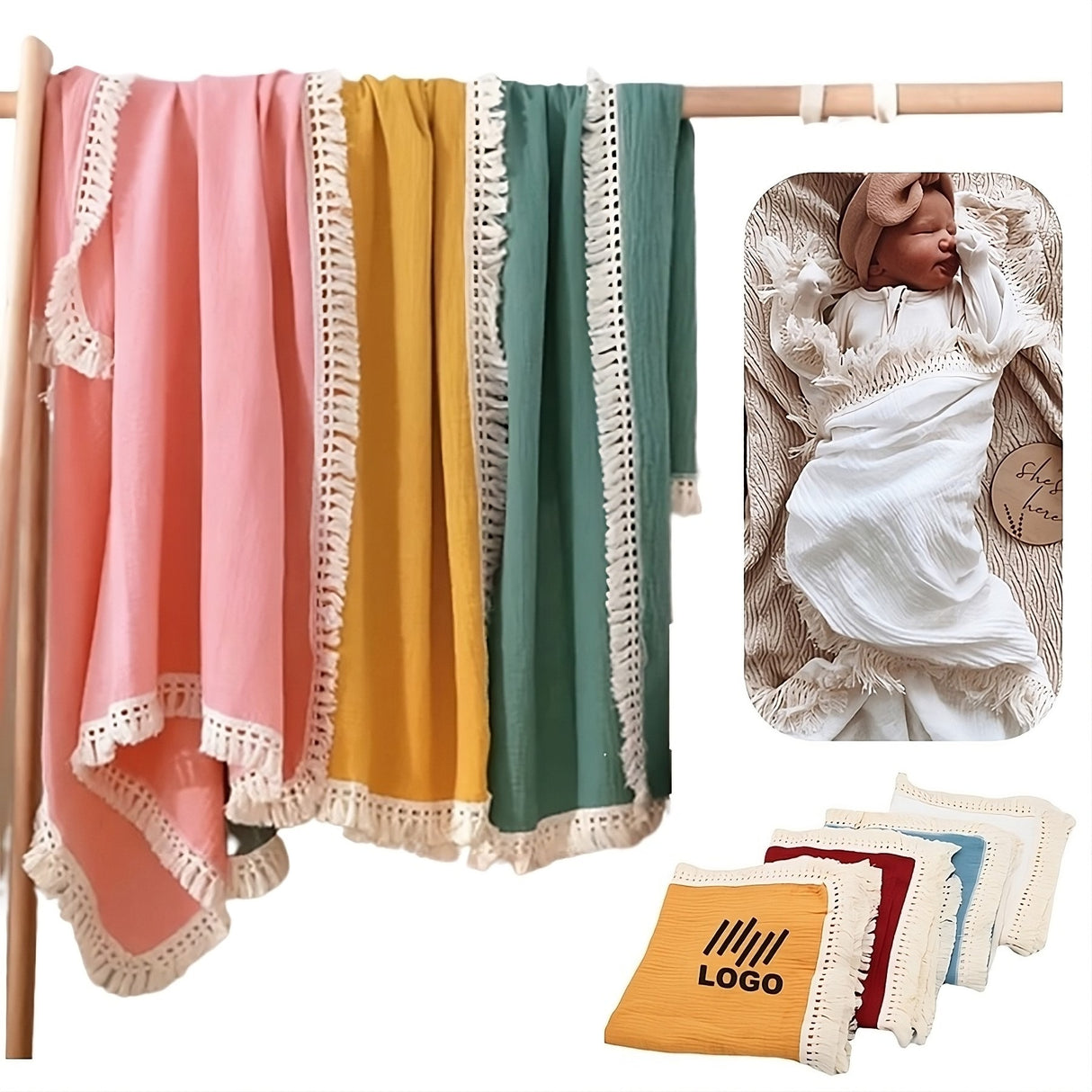 Couverture d'emmaillotage en mousseline pour bébé