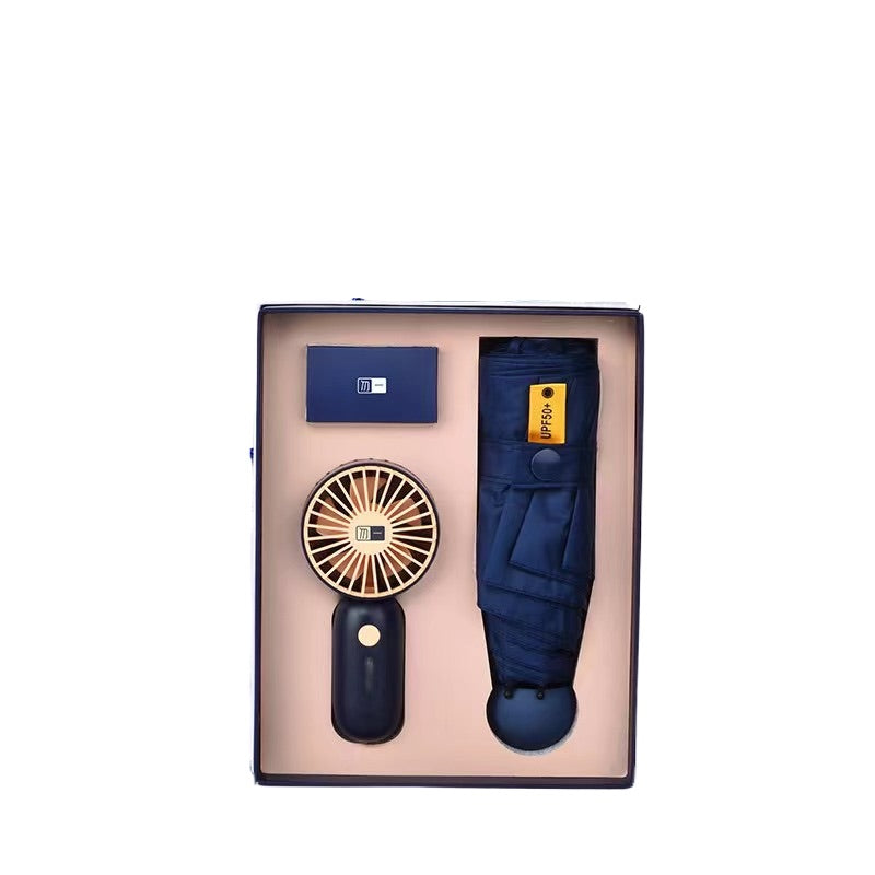 Coffret cadeau parapluie pliable avec ventilateur portable