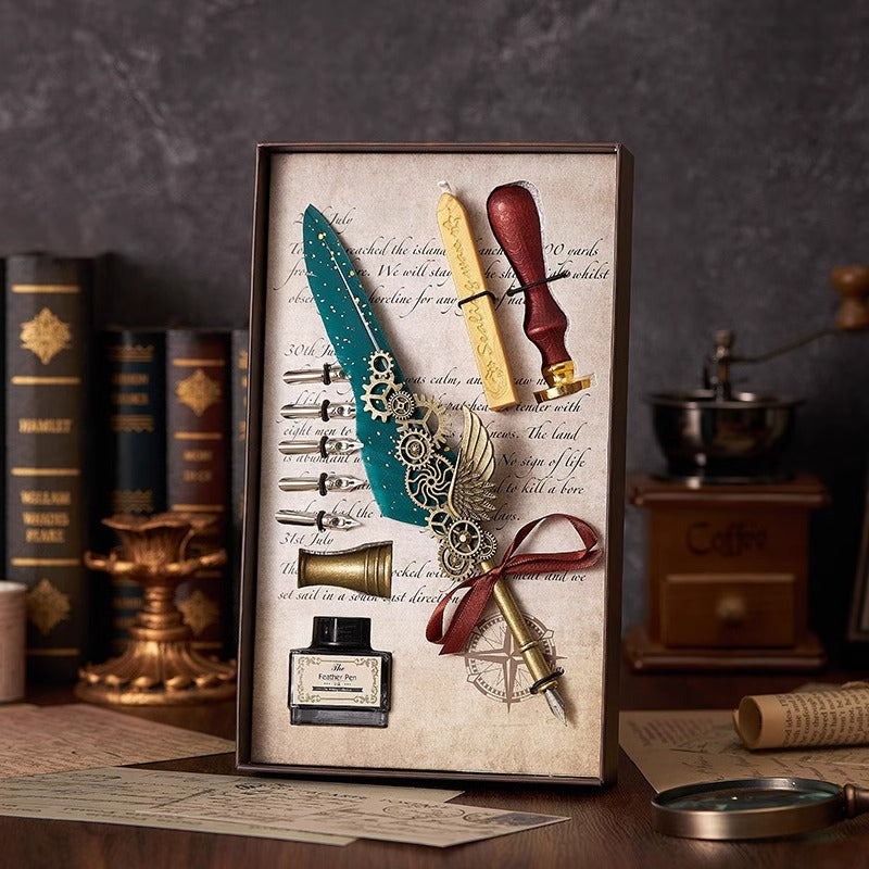Classical Feather Pen Wax Seal Stamp And Ink Bottle Included Gift Box Packed Set