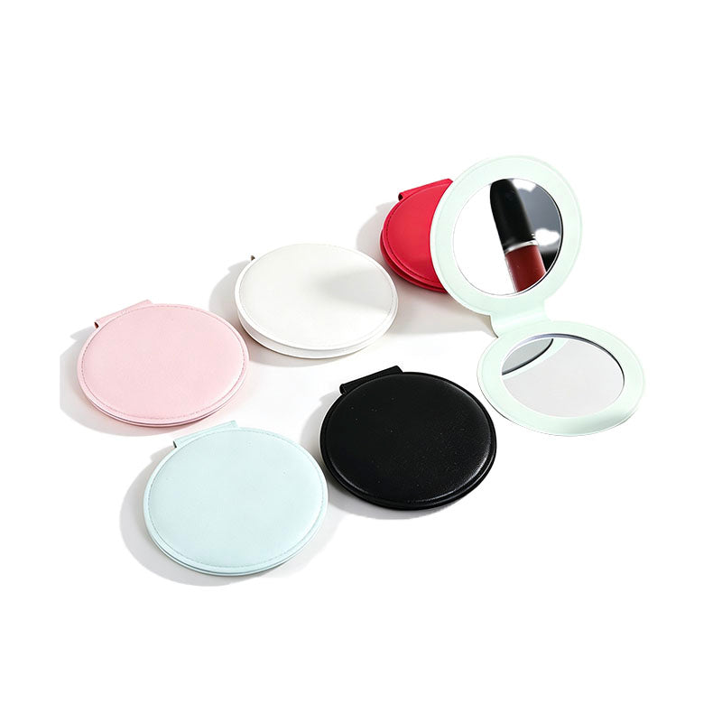 Portable Round Pu Makeup Mirror