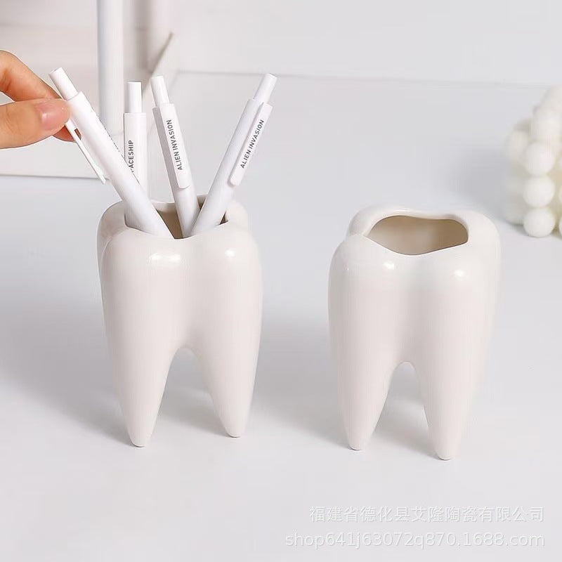 Tooth-shaped Ceramic Pen Holder