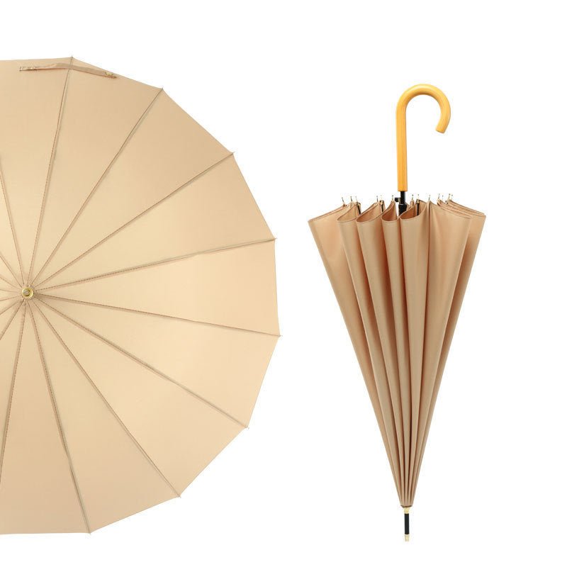 Classic Windproof Straight Umbrella 16 Ribs Wood Crook Handle - Yorkn Inc✅