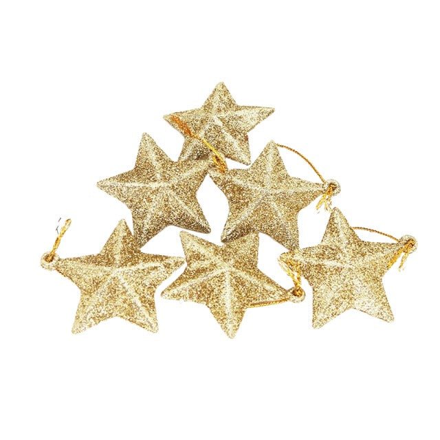 Glittery Star Christmas Ornament 6pcs Set - Yorkn Inc✅