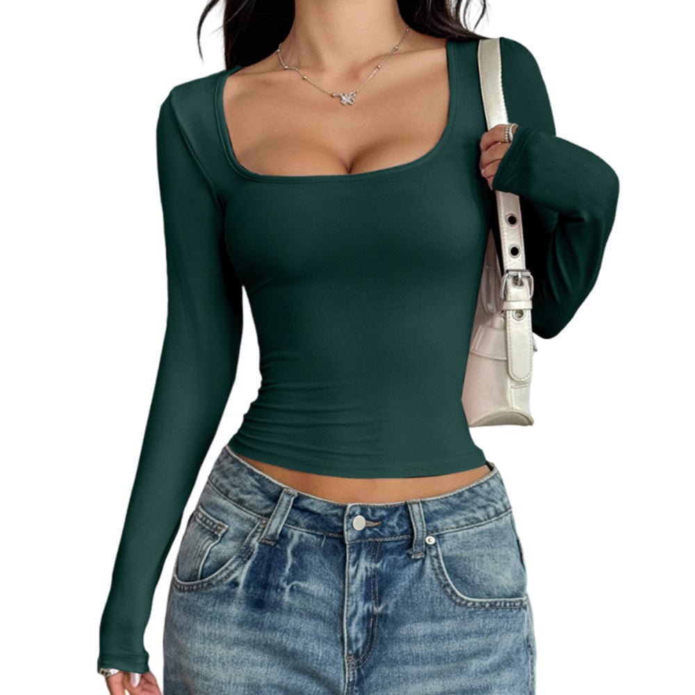 Square Neck Long Sleeve T-shirt For Women - Yorkn Inc✅