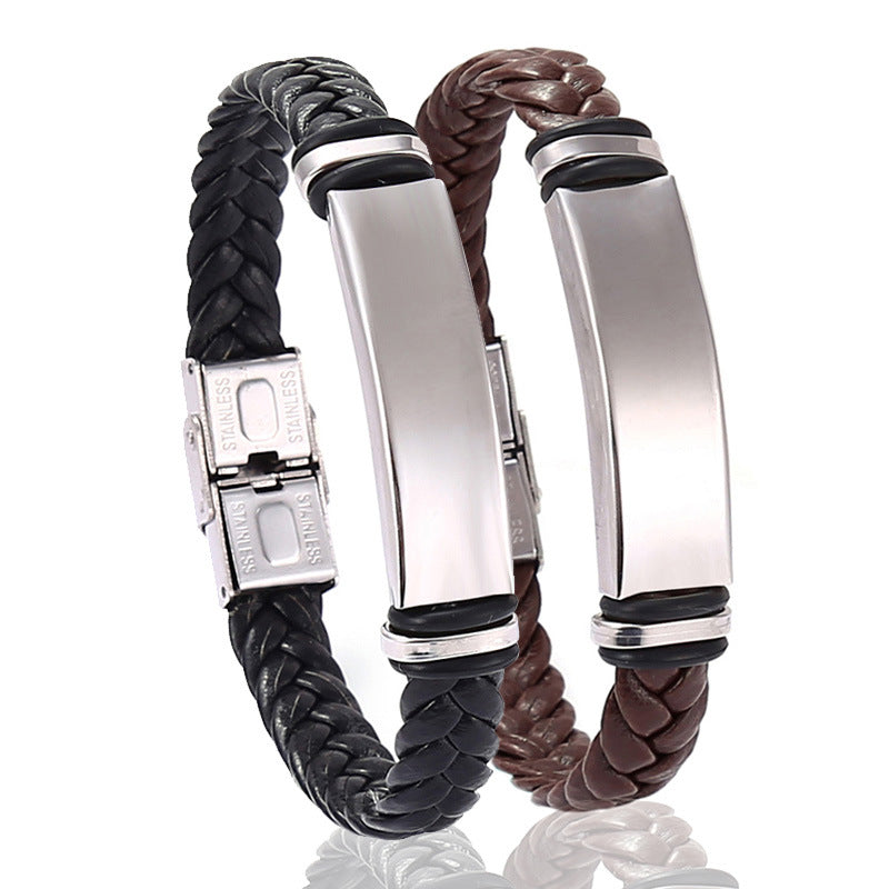 Stainless Steel Braided Leather Bracelet