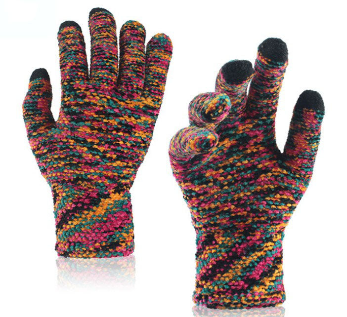 Gants tricotés en acrylique camouflage pour adultes - couleurs mélangées 