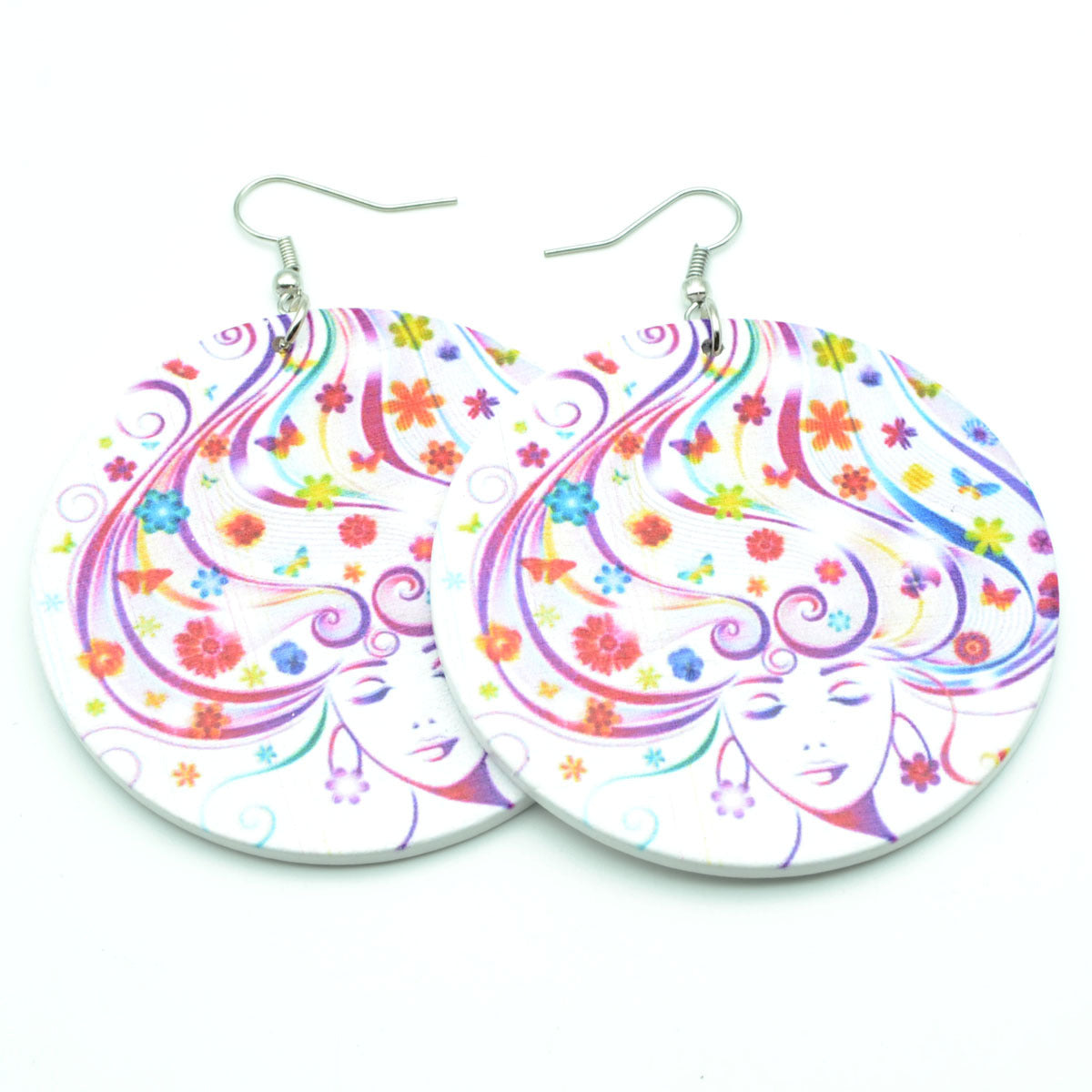 Pendientes redondos de madera con dije africano 