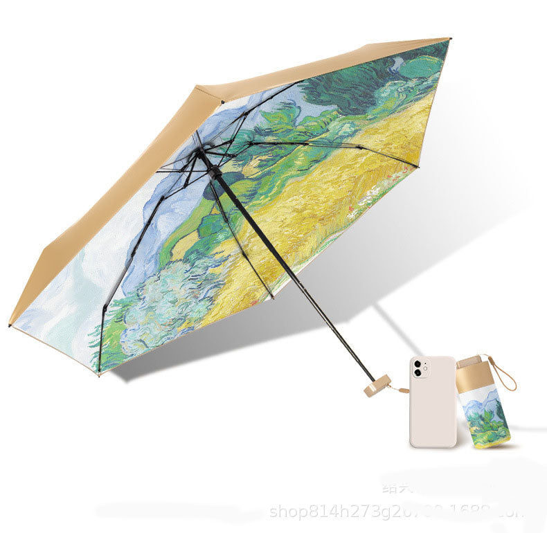 Gold Full Size Printed Foldable Umbrella